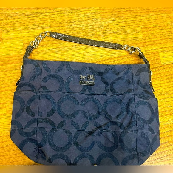 Coach Handbags - Coach Navy C Logo Shoulder Bag in shimmer canvas